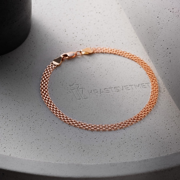 Браслет из красного золота, плетение «Бисмарк двойной»